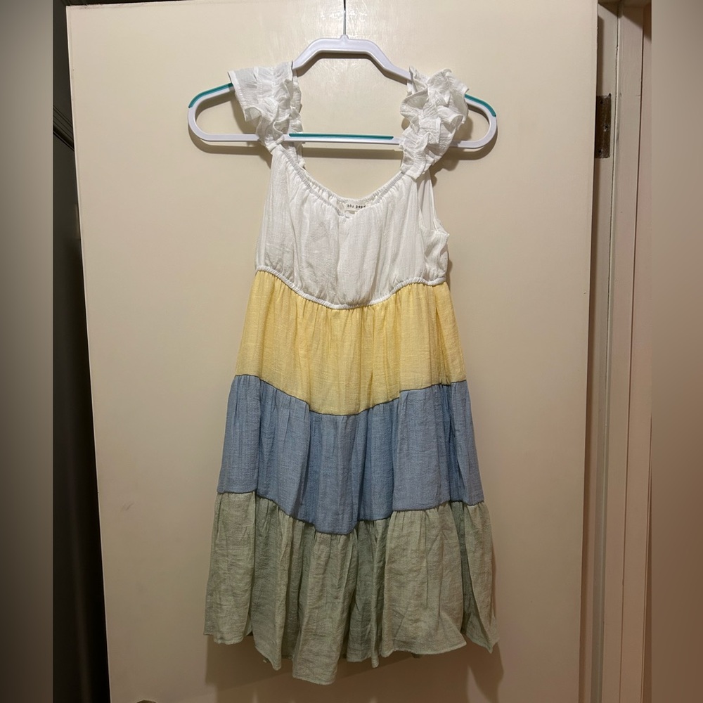 Tiered Sundress with Ruffle Straps - White, Yellow, Blue, Green